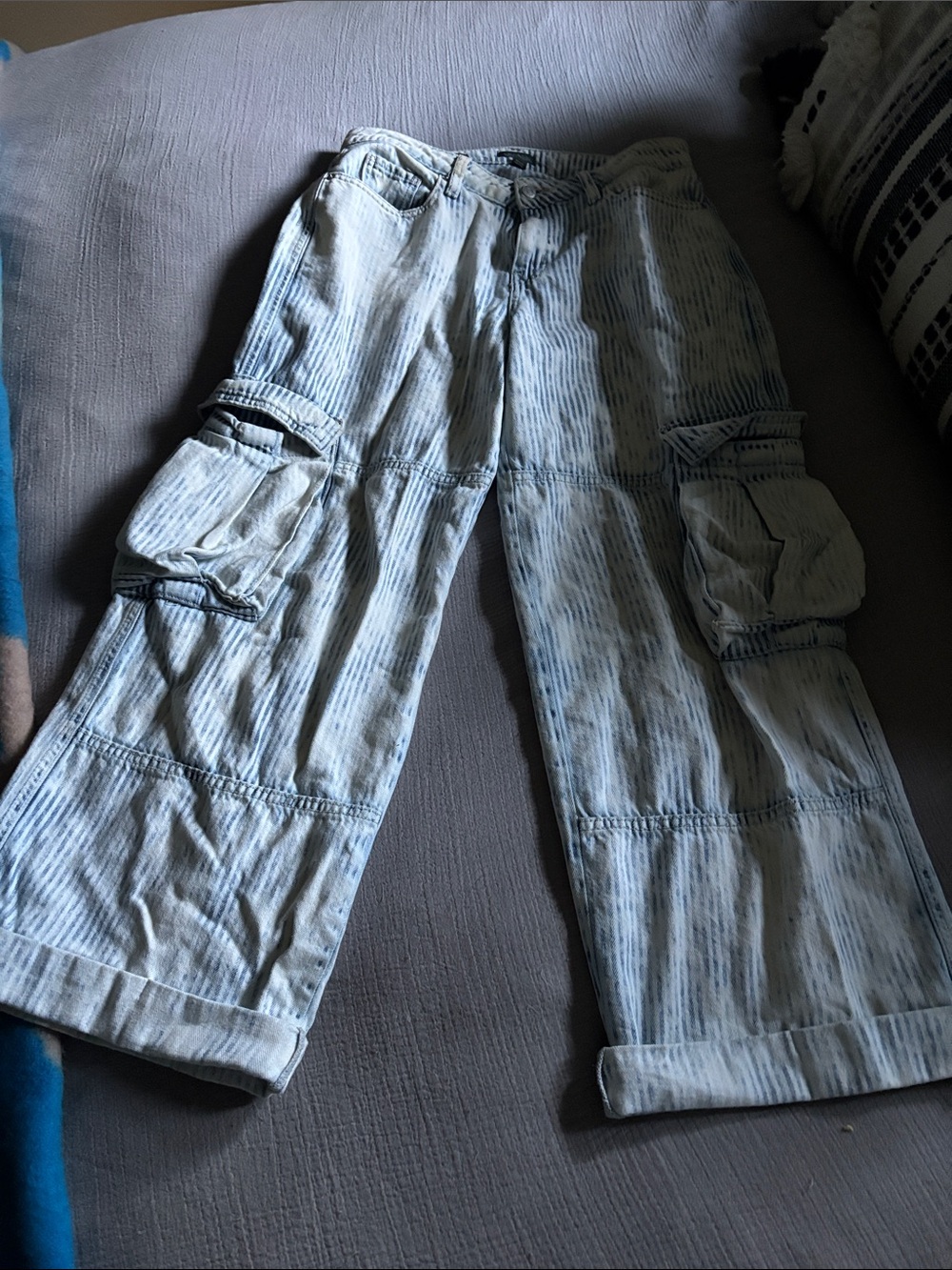 Light Wash Striped Cargo Pants